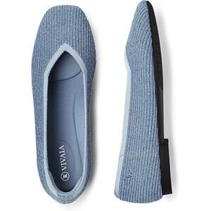 Vivaia Women's Blue Margot 2.0 Square Toe Ballet V-Cut Flats Shoes Size 37.5